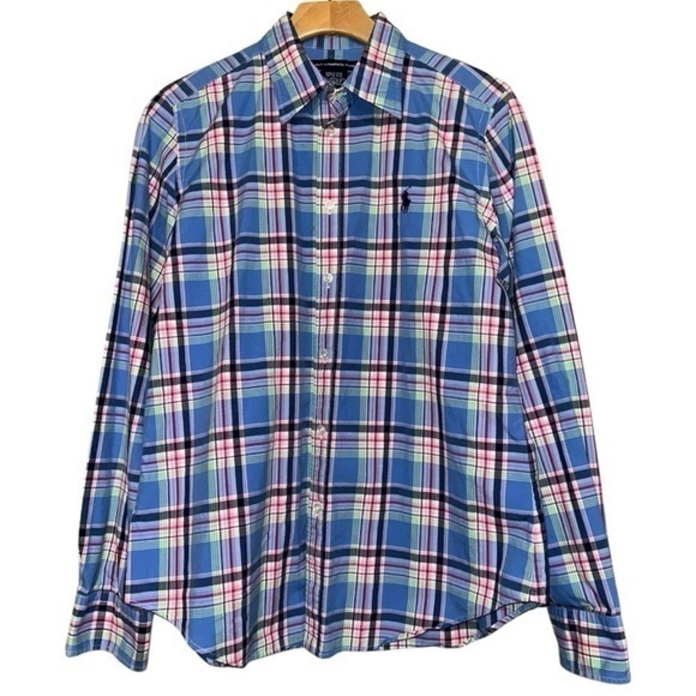 Ralph Lauren Sport Women’s Size 14 Purple Blue Pink Plaid Button Down Shirt
